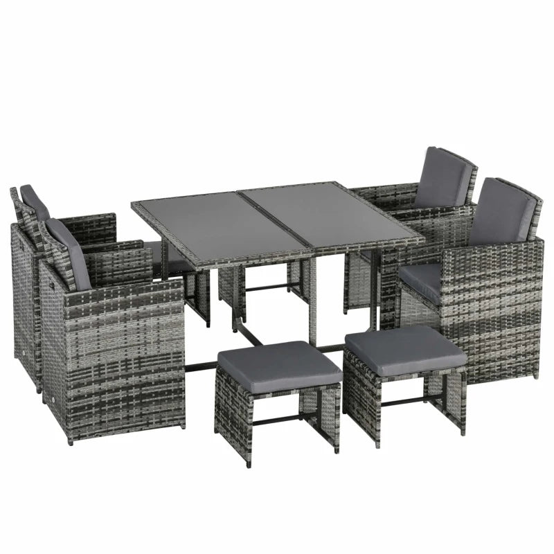 Elegant 8-Seater Patio Furniture Set with Wicker Dining Table and Cushioned Seats