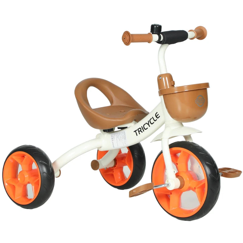 Toddler Trike with EVA Wheels and Front Basket for Indoor & Outdoor Use, Orange