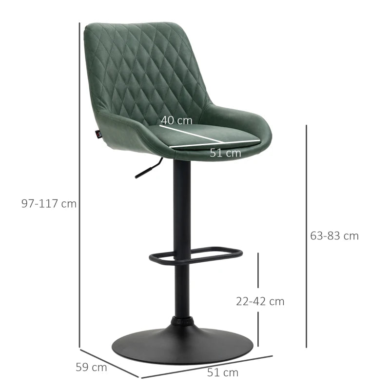Green Retro Swivel Bar Stools with Adjustable Height, Set of 2