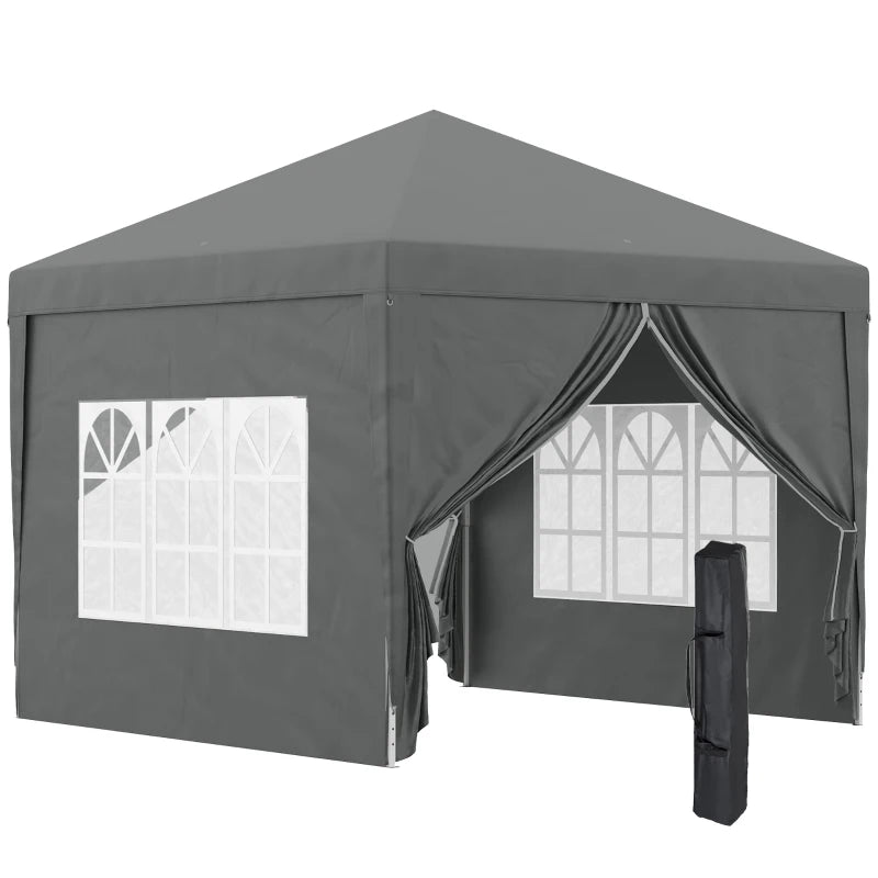 Grey 3x3M Party Gazebo Canopy – Portable Marquee with Bag & Side Windows
