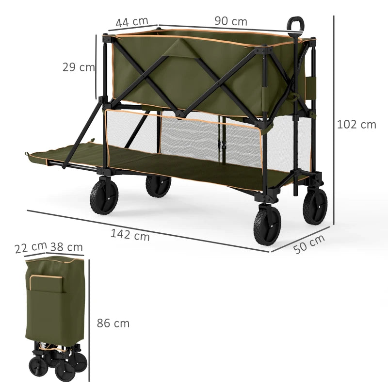 Foldable Double Decker Festival Trolley with 200KG Capacity, Large 350L Space & Easy Mobility Grey