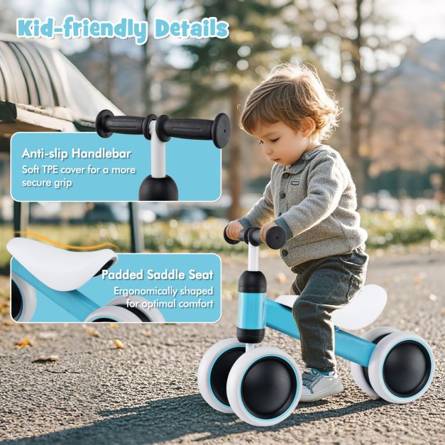 No-Pedal 4-Wheel Baby Balance Bike with Non-Slip Handlebar