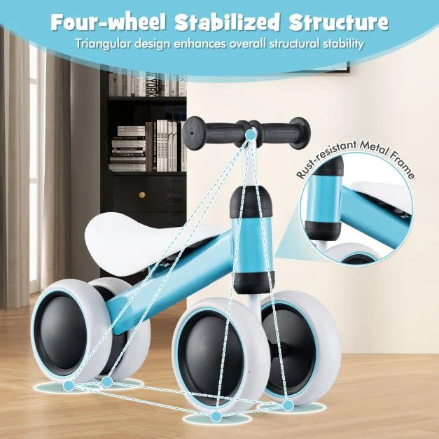 No-Pedal 4-Wheel Baby Balance Bike with Non-Slip Handlebar