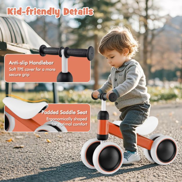 No-Pedal 4-Wheel Baby Balance Bike with Non-Slip Handlebar