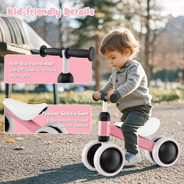 No-Pedal 4-Wheel Baby Balance Bike with Non-Slip Handlebar