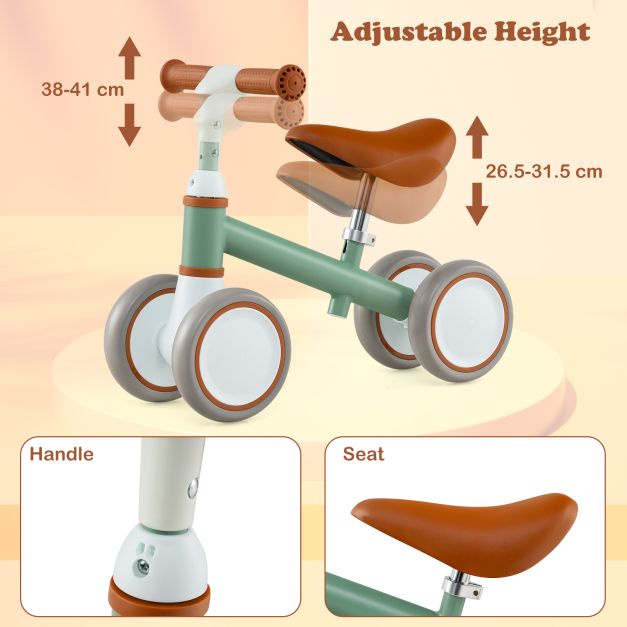 Baby Balance Bike with Height-Adjustable Handle and Seat