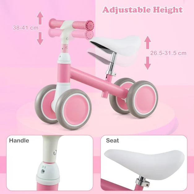 Baby Balance Bike with Height-Adjustable Handle and Seat