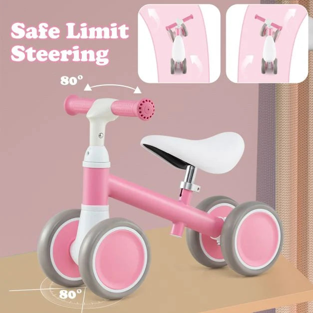 Baby Balance Bike with Height-Adjustable Handle and Seat