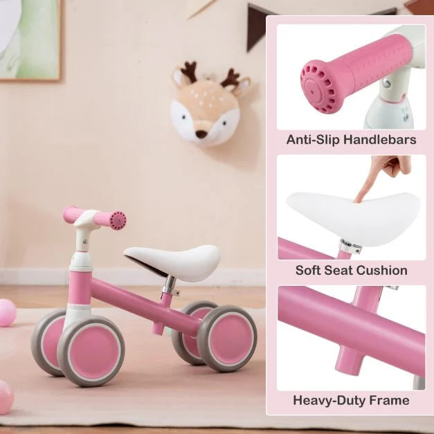 Baby Balance Bike with Height-Adjustable Handle and Seat