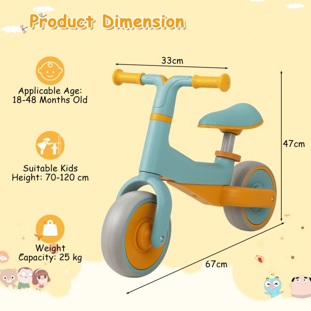Baby Balance Bike with Adjustable Seat Height for Ages 18–48 Months