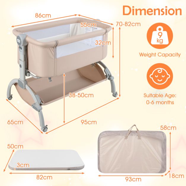 Newborn Bedside Sleeper Bassinet with 7-Level Height Adjustment