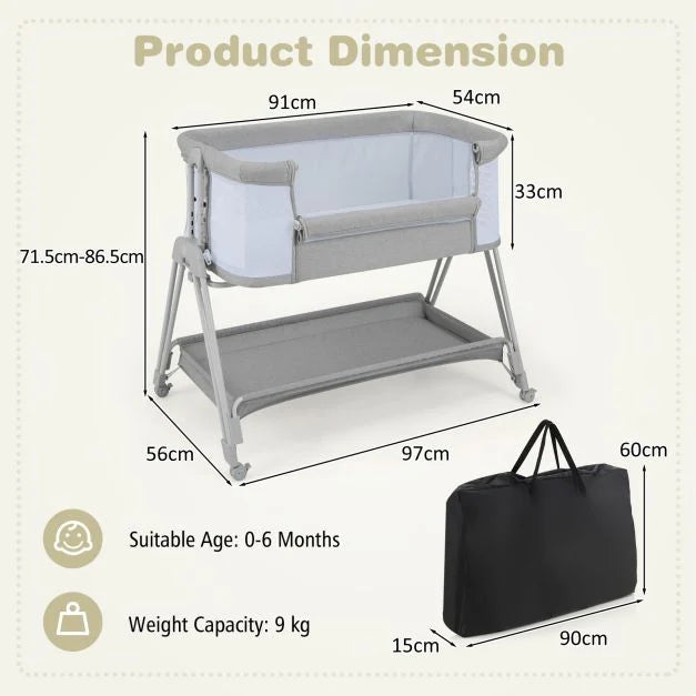 Newborn Bedside Crib with Mattress, Suitable for Babies Up to 9 kg
