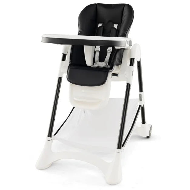 High Chair for Babies with Removable PU Cushion and Secure Lockable Wheels
