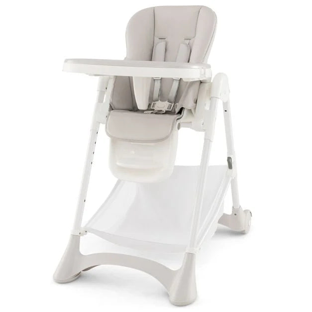 High Chair for Babies with Removable PU Cushion and Secure Lockable Wheels