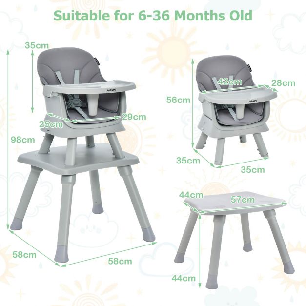 Baby High Chair 6-in-1 with Secure 5-Point Harness and Easy-Clean Removable Tray