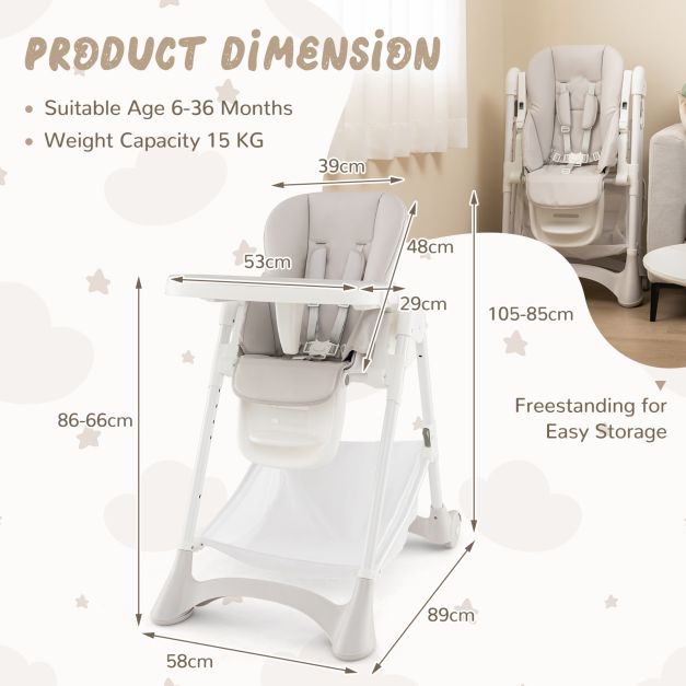 High Chair for Babies with Removable PU Cushion and Secure Lockable Wheels