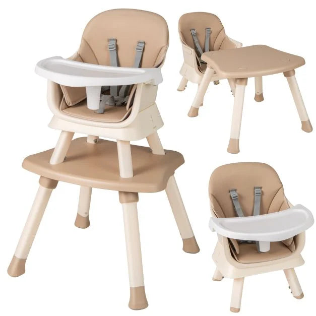 Baby High Chair 6-in-1 with Secure 5-Point Harness and Easy-Clean Removable Tray