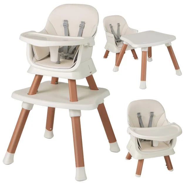 Baby High Chair 6-in-1 with Secure 5-Point Harness and Easy-Clean Removable Tray