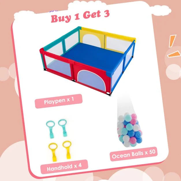 Baby Playpen with 50 Piece Ocean Balls and Non-slip Suction Cups