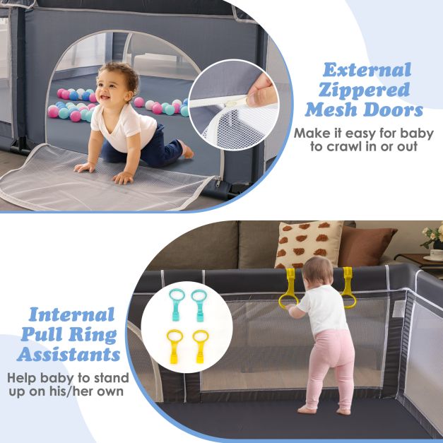 Baby Playpen with 50 Piece Ocean Balls and Non-slip Suction Cups