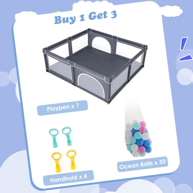 Baby Playpen with 50 Piece Ocean Balls and Non-slip Suction Cups