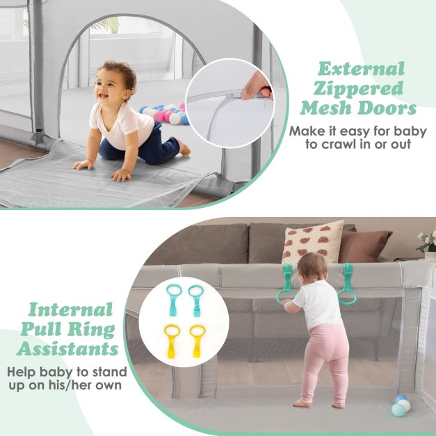 Baby Playpen with 50 Piece Ocean Balls and Non-slip Suction Cups