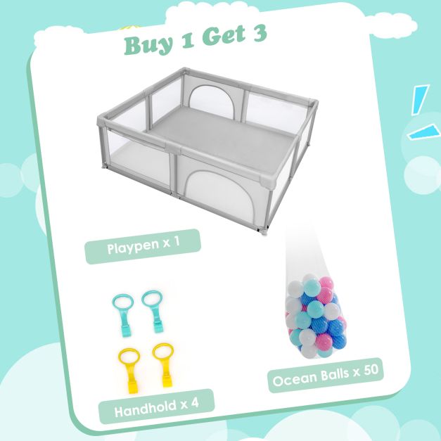 Baby Playpen with 50 Piece Ocean Balls and Non-slip Suction Cups