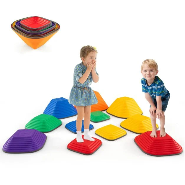 Kids Stepping Stone Balance Blocks, 11 Pieces with Full Non-Slip Rim
