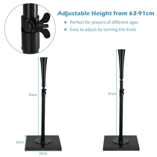 Adjustable 63–91 CM Baseball Batting Tee with Rubber Topper