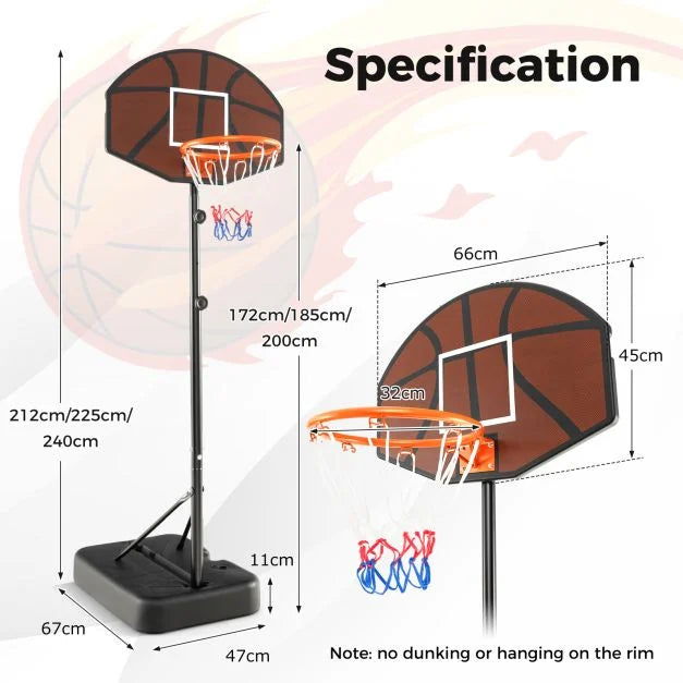 Kids Basketball Hoop Adjustable 5.6–6.5 ft – Sturdy Indoor/Outdoor Goal Set