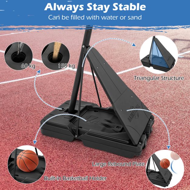 Adjustable 1–3.05m Outdoor Basketball Hoop with Shatterproof Backboard