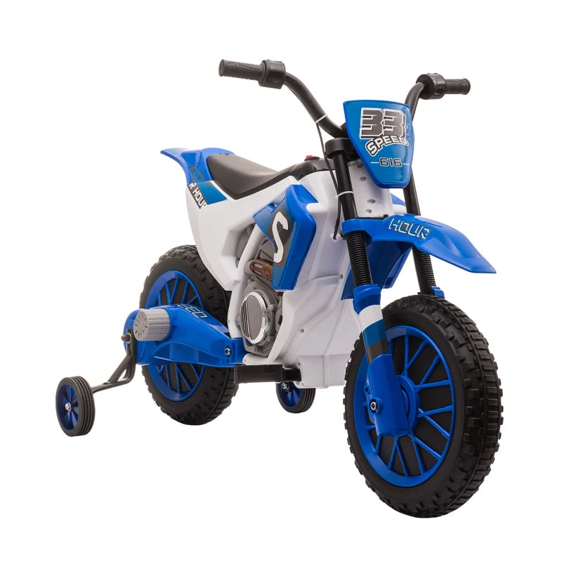 Ride-On Electric Motorbike for Kids, 12V Battery Power, Support Wheels – Blue