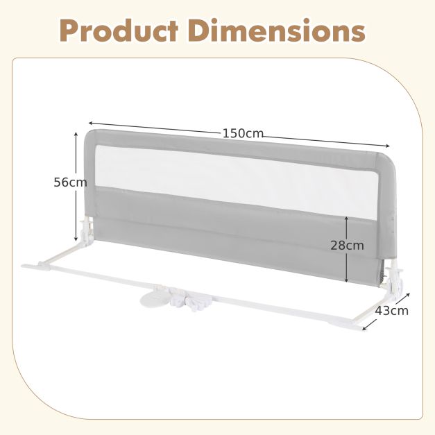 150CM Foldable Baby Bed Rail Guard with Washable Cover & Safety Strap