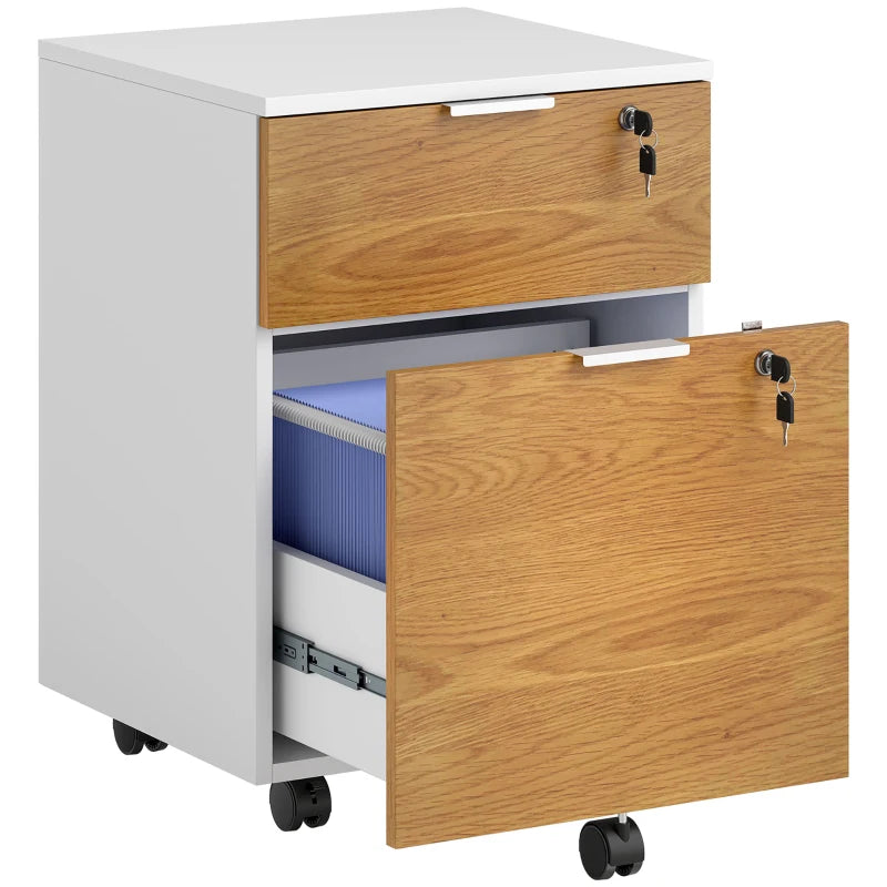 Office Filing Cabinet – Lockable Two-Drawer Wood Effect Storage