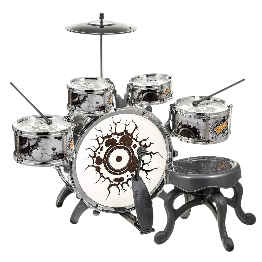 Kids My First Drum Kit Play Set Drums Cymbal Foot Pedal Sticks & Stool