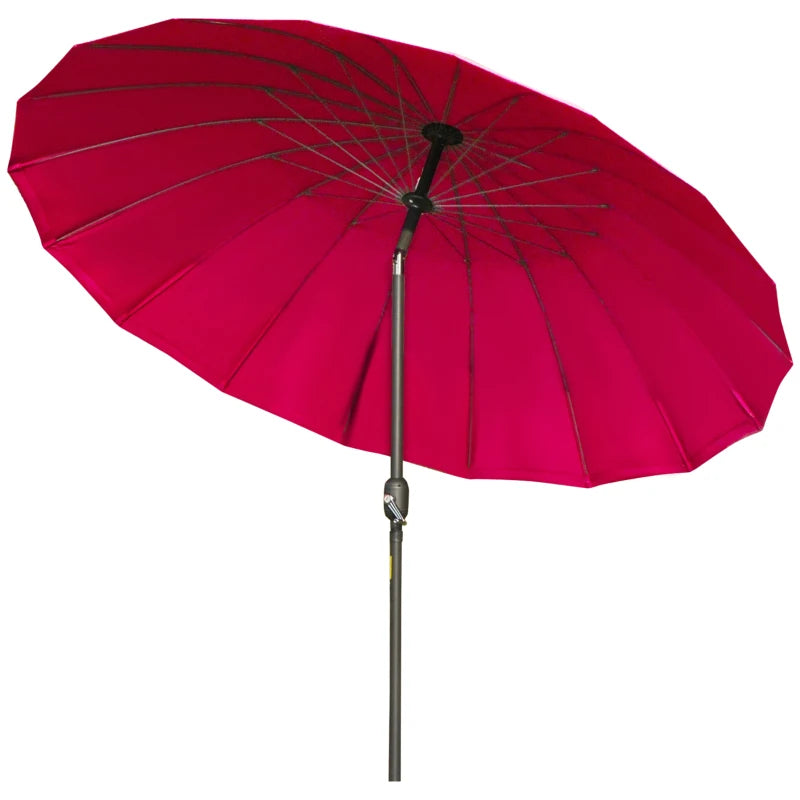 Red outdoor garden parasol umbrella with crank & tilt, adjustable sun shade, 2.5m