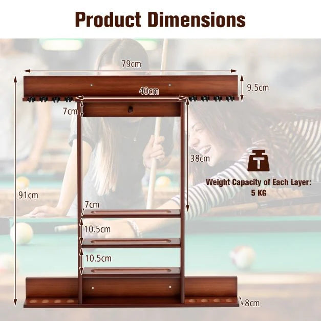 Wall-Mount Pool Cue Rack – Perfect for Billiards & Game Rooms