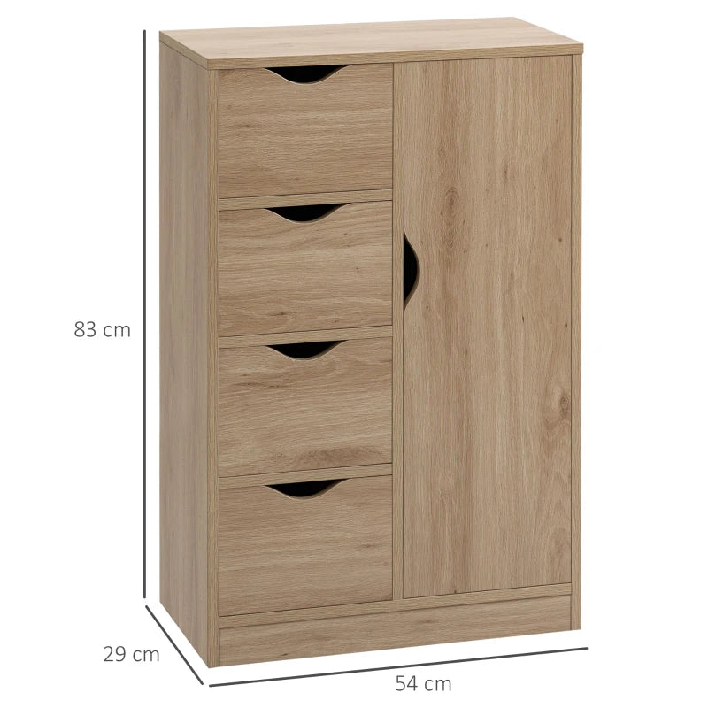 Natural Wood Storage Cabinet – 4 Drawers & Cupboard for Home Use