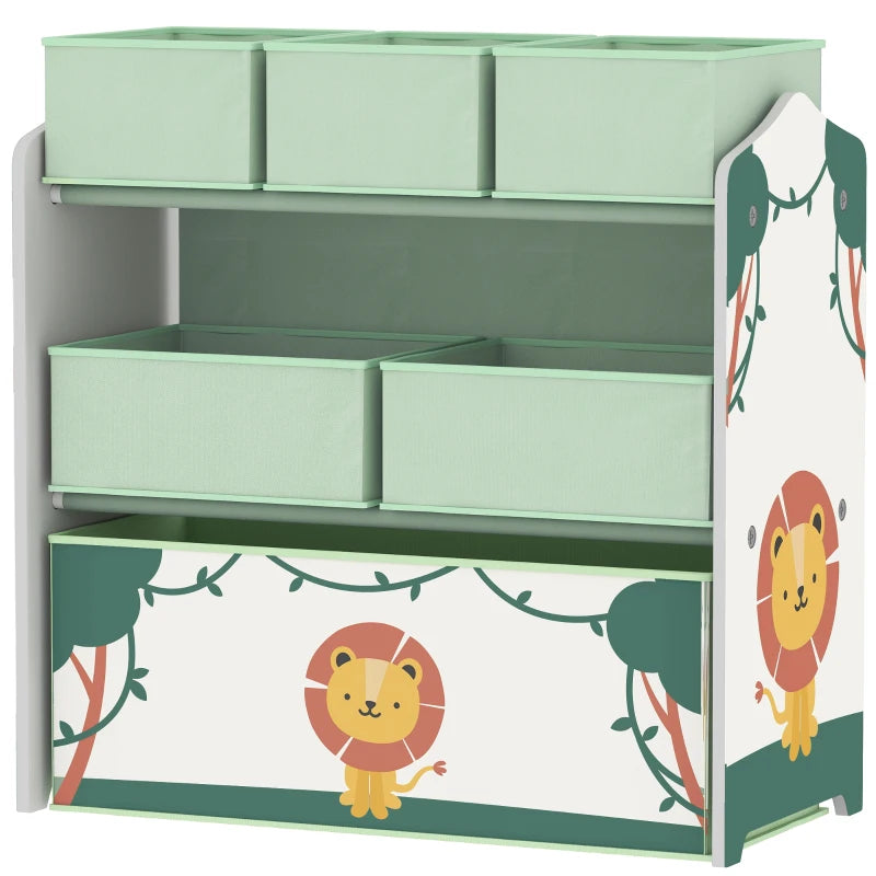 Green Kids Toy Shelf, 3-Tier Storage Unit with 6 Removable Boxes