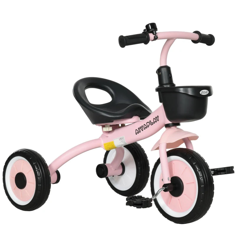 Children’s Pink Tricycle with Seat Adjustments, Basket, and Bell for Ages 2-5