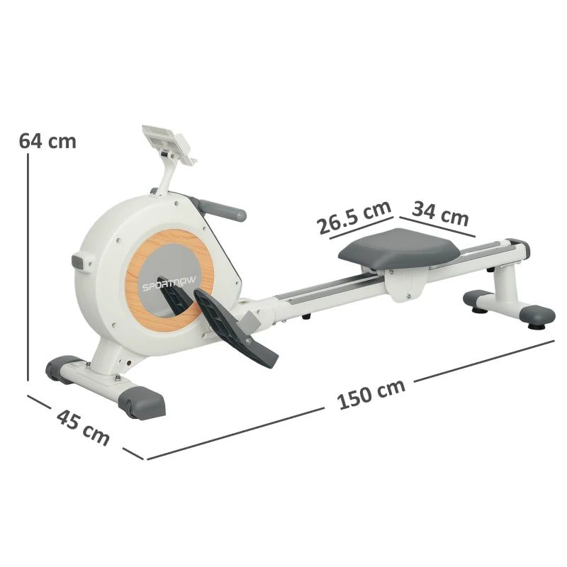 White Rowing Machine – 16 Levels, Phone Holder & LCD