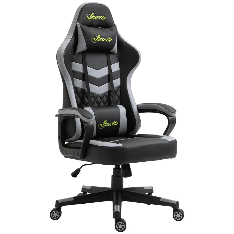 Racing Chair – Black Grey, Lumbar Support, Headrest & Swivel Wheels