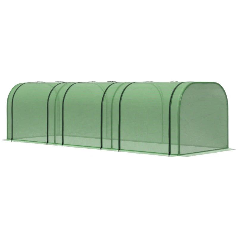 Mini Polytunnel Greenhouse with Zipped Doors & Steel Frame – 295x100x80cm, Green