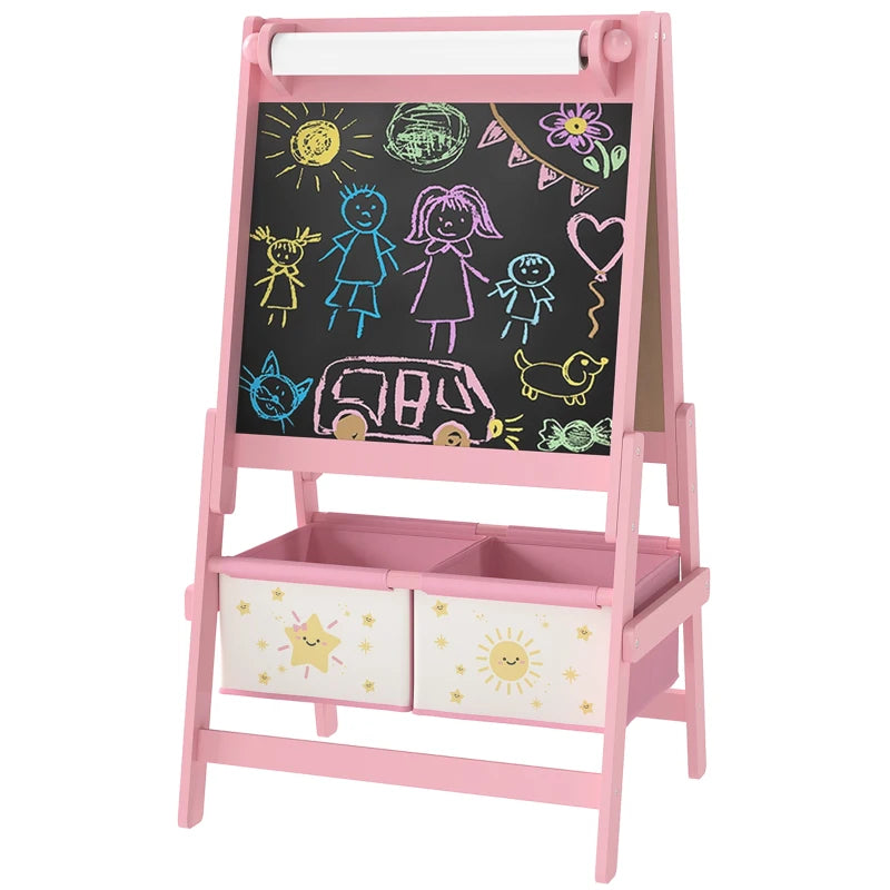 Pink Art Easel for Kids – Whiteboard, Blackboard & Storage Boxes