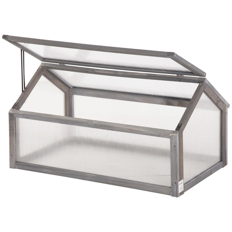 Wooden Cold Frame Polycarbonate Greenhouse with Openable Top for Plants and Vegetables 90x52x50 cm