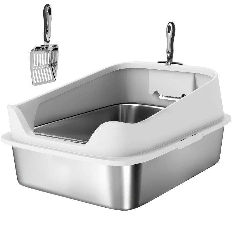 XL Stainless Steel Cat Litter Box with High Sides