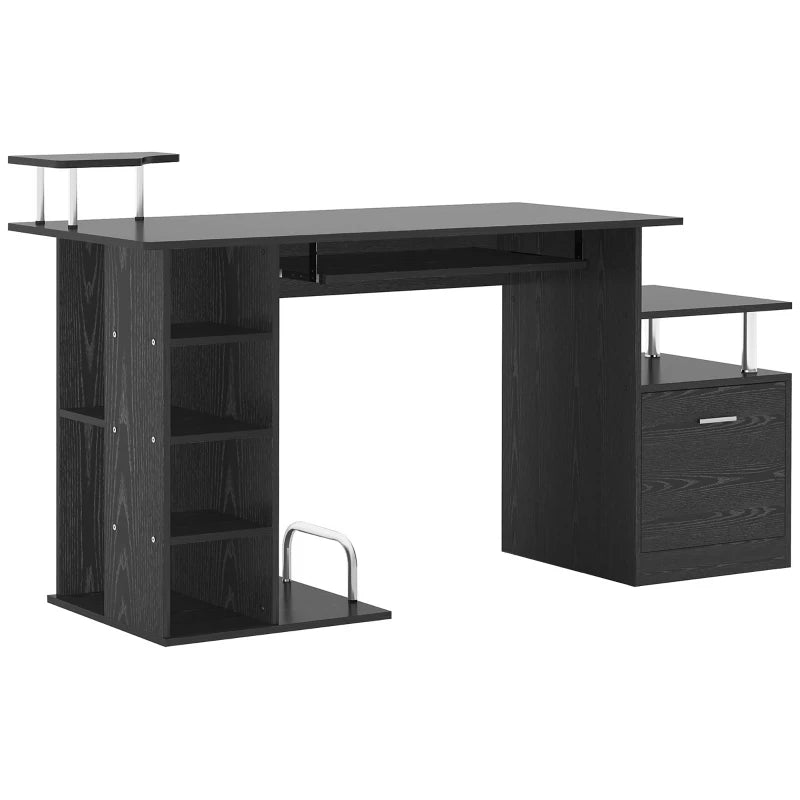Home Office Desk with CPU Rack & Storage – Black