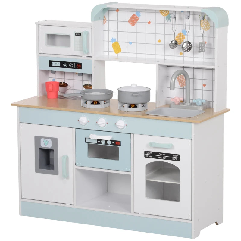 Toy Kitchen Playset with Sound, Light, Hob, Coffee Machine, Ice Maker & Microwave