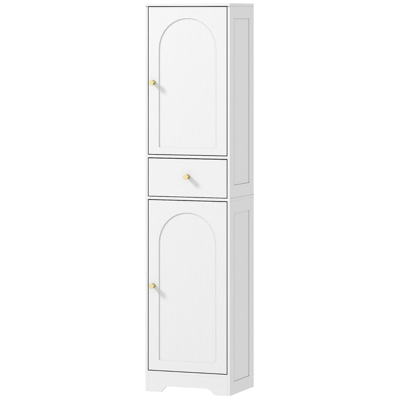 Slim Tall Bathroom Cabinet with Elegant Arched Doors – White