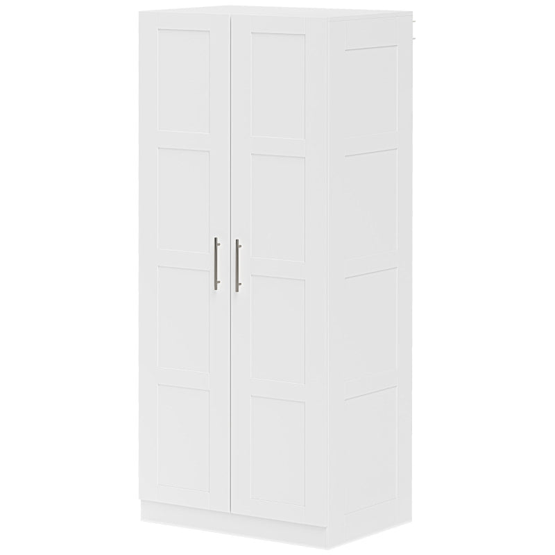 White Double Paneled Door Wardrobe with Shelves for Organized Storage